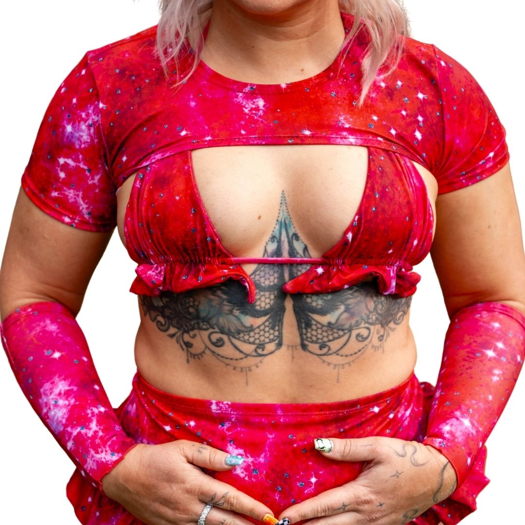 ✨COMING SOON✨ Gathered Bikini Top Red In The Stars