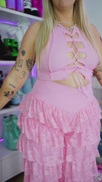 ✨COMING SOON✨ Pink LACE Ruffle Flares SIZE MEDIUM ONLY