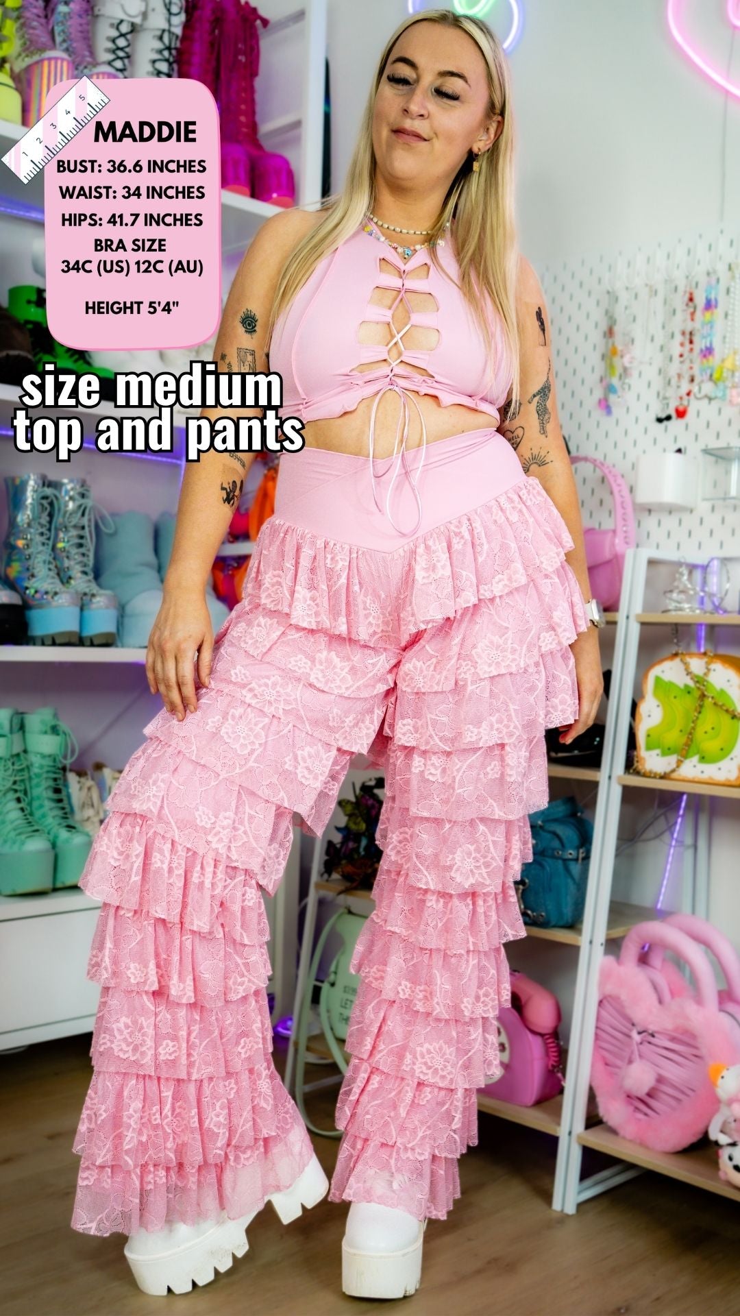 ✨COMING SOON✨ Pink LACE Ruffle Flares SIZE MEDIUM ONLY