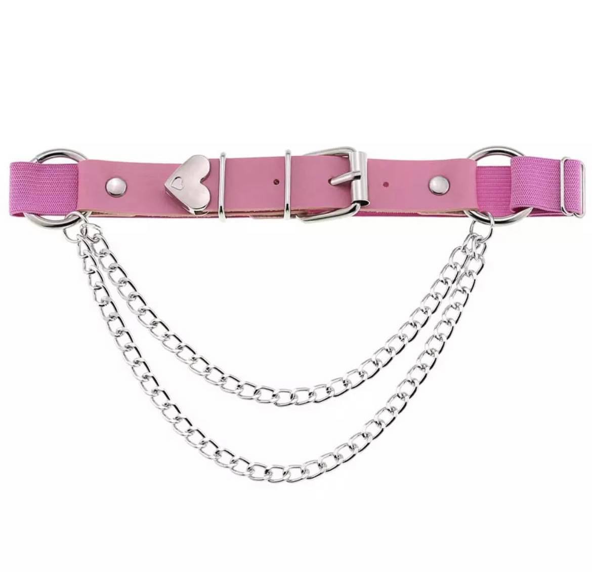 Leg Harness With Heart Chain - PINK